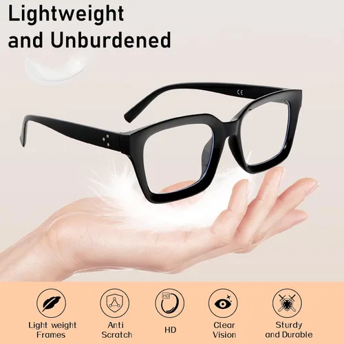 Vista 6 de 3 Pack Reading Glasses Women Square Blue Light Blocking Oversized Fashion Large Eyeglasses
