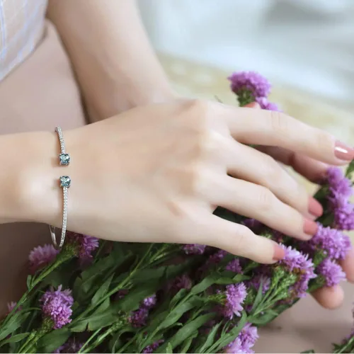 Vista 3 de B. BRILLIANT Sterling Silver Genuine, Created Gemstone & Synthetic White Sapphire Cushion-Cut Stackable Cuff Bangle Bracelet