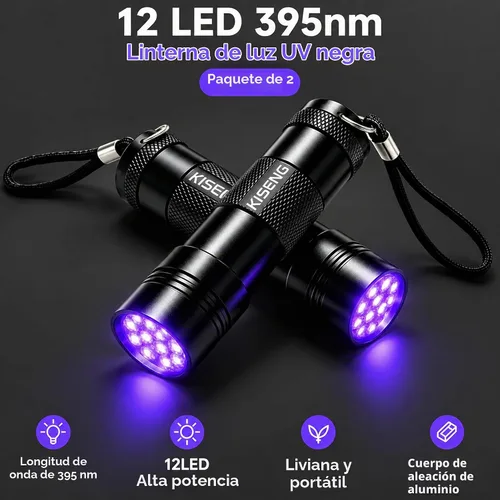 Vista 11 de 2 Pack 12 LED UV Flashlight Mini Black Light for Pet Urine Detection