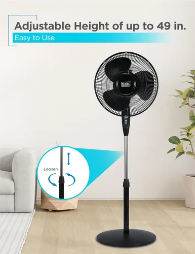 Vista 6 de BLACK+DECKER - Ventilador de pie de 16 pulgadas (40.64 cm) con base de pedestal, ventilador de pie ajustable en altura con control remoto y panel