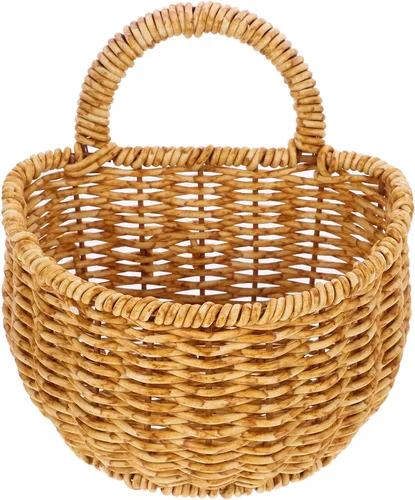 Vista 9 de 2 cestas de almacenamiento tejidas a mano, pequeña cesta colgante de ratán de imitación para cocina, baño, decoración de pared, organizador