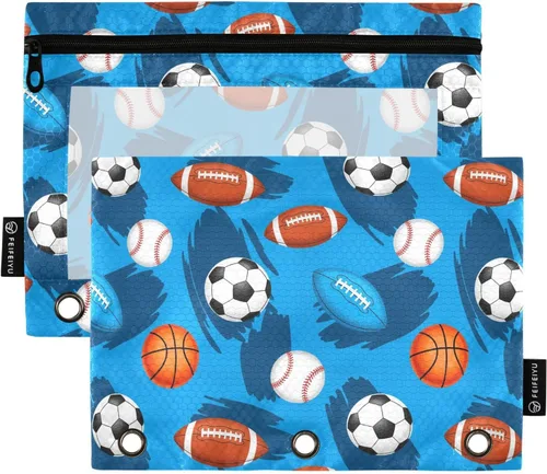 Vista 36 de Estuche de béisbol blanco para lápices de 3 anillas, paquete de 2 carpetas para lápices, estuche transparente con cremallera, bolsa de cosméticos
