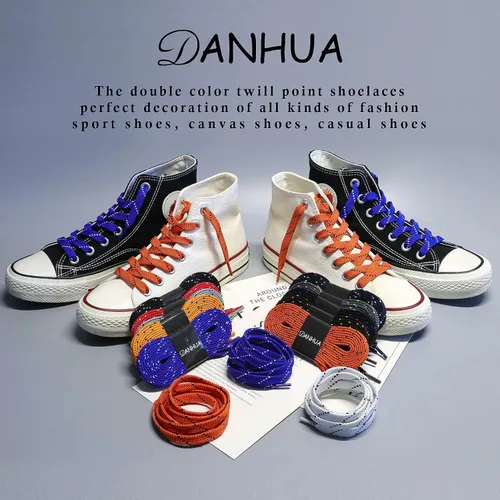 Vista 7 de DANHUA - Cordones de zapato plano multicolor con punto de sarga grueso y encaje, 2 pares