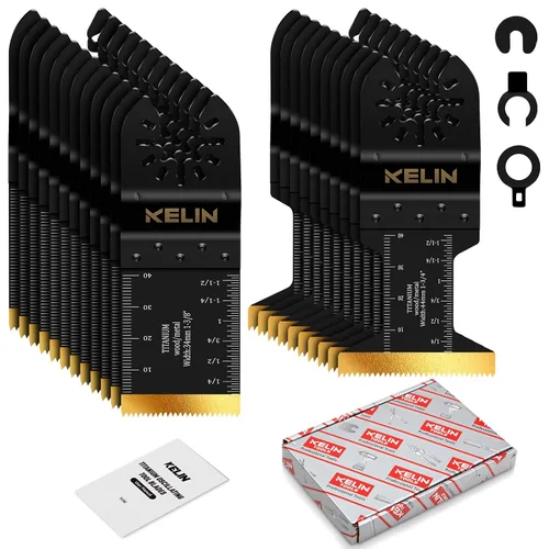 Vista 10 de KELIN Kit de 116 cuchillas oscilantes multiherramienta, 4 tipos de hojas de sierra de titanio para madera, metal, paneles de yeso, tuberías, se