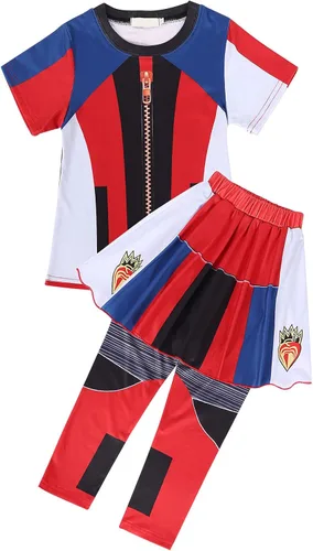 Vista 3 de HenzWorld Disfraz de princesa Mal Evie para niñas disfraz de Navidad fiesta de cumpleaños cosplay peluca de ropa de dragón