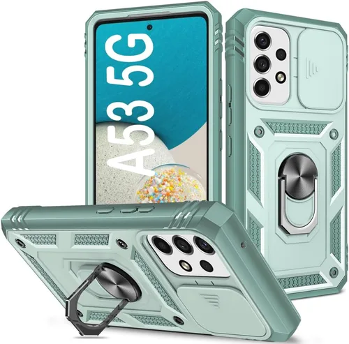 Vista 230 de PASNEW Funda militar para iPhone 13 Pro Max, cubierta de cámara deslizante y soporte de anillo de metal de 360°, carcasa rígida multicapa resistente
