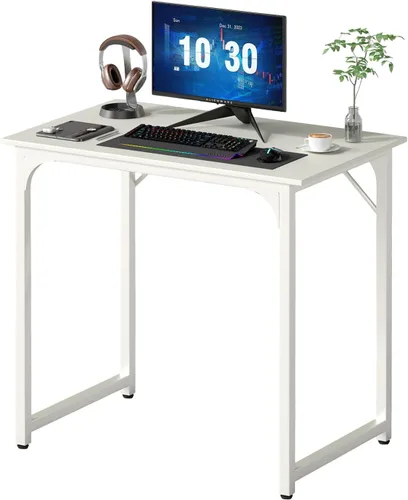 Vista 62 de PayLessHere Escritorio para computadora de 32 pulgadas Negro Escritorio de oficina con marco de metal, pies ajustables Superficie resistente