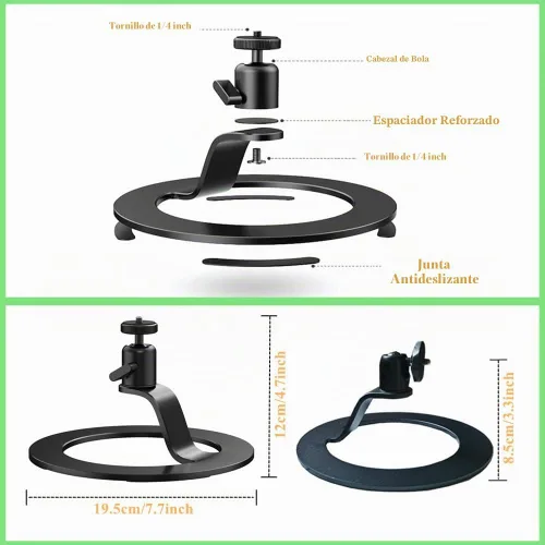 Vista 6 de Soporte de aluminio para proyector, base de montaje para proyector de escritorio, ángulo de cabeza esférica, soporte de mesa ajustable de 360 grados