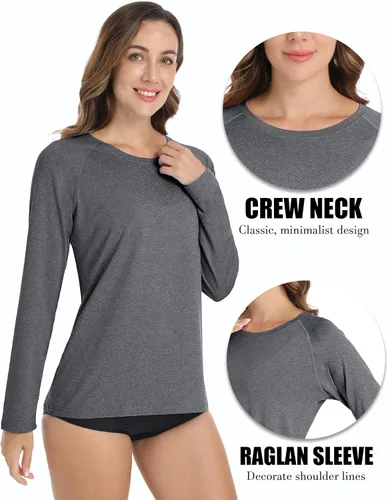 Vista 4 de MAGCOMSEN Camisetas de manga larga para mujer, con protección solar UPF 50+, protección solar, atlético, correr, natación, protección contra