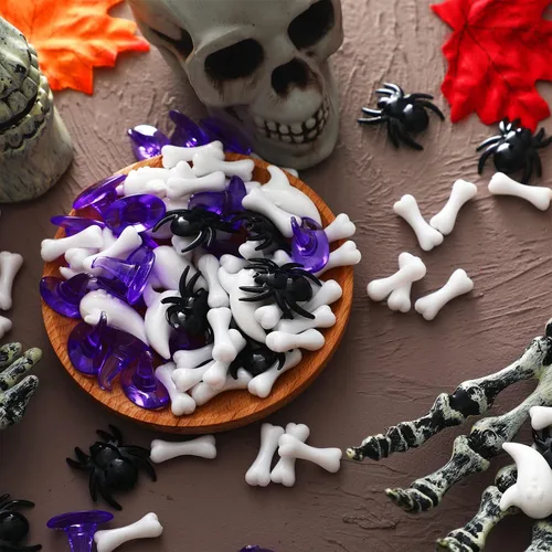 Vista 6 de 300 piezas de mini huesos de esqueleto de Halloween de plástico blanco falsos pequeños huesos humanos de las cavernas en miniatura
