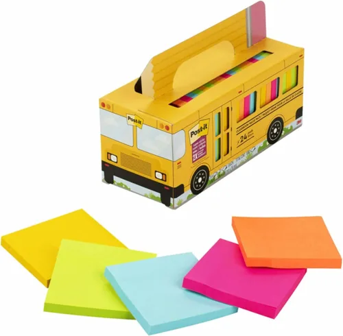 Vista 13 de Post-it Notas Súper Adhesivas Paquete de Valor, 24 Bloques, Conveniente Estuche de Transporte y Almacenamiento de Autobús Escolar, 2X el Poder