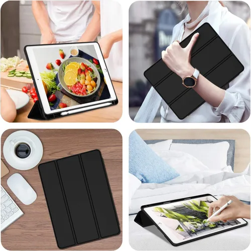 Vista 5 de iMieet Funda para iPad 9.7 (modelo 2018/2017, 6ª/5ª generación), funda inteligente con soporte para lápiz y parte trasera de silicona suave de piel