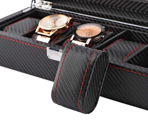 Vista 7 de TOPINCN Caja de reloj grande 5 para hombre de cuero negro con pantalla de cristal superior organizador de joyería