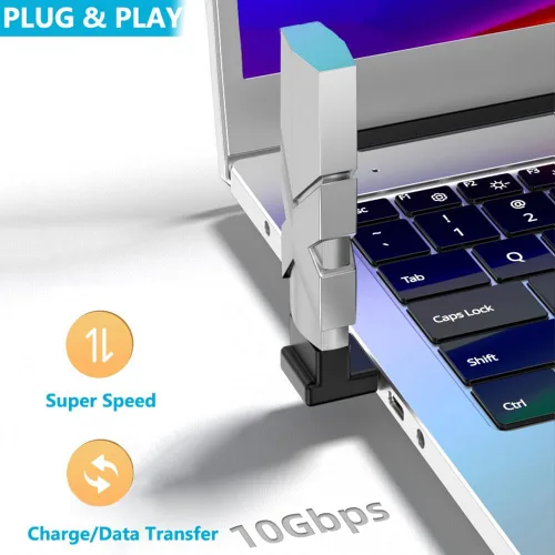 Vista 4 de Paquete de 4 adaptadores USB 3.1 macho a hembra de 10 Gbps de ángulo recto de 90 grados, conector de extensión de cable USB, 4 tipos para PC
