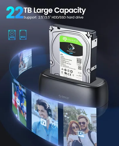 Vista 2 de ORICO Estación de acoplamiento de disco duro para USB C 2.5"/3.5" SSD HDD SATA I II III Base de disco duro externo 22TB 2 en 1 Tipo C a USB A Cable