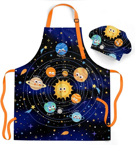 Vista 33 de SANDJEST Juego de delantal para niños con gorro de chef, regalos de delantal de cocina Alfabeto
