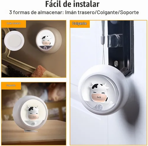 Vista 4 de AIMILAR Luz nocturna, luz recargable con sensor de movimiento con brillo ajustable y 3 opciones de montaje, luces nocturnas ideales para niños