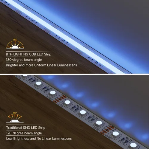 Vista 3 de BTF-LIGHTING FCOB COB Tira de luz LED RGBW 6500K 896LED/m 3m DC12V Flexible de cambio de color de alta densidad y luz uniforme de 12mm de ancho