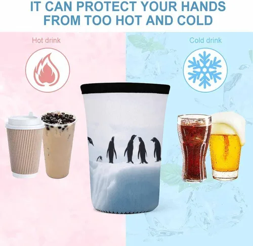 Vista 4 de Penguins on The Iceberg Reusable Insulated Neoprene Iced Coffee Cup Sleeves 3 Sizes Diving Material Cup Durable Beverage Covers for Cold Coffee Tea