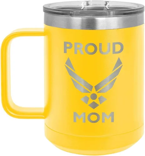 Vista 11 de PROUD AIR FORCE MOM BLACK Taza de café de 15 oz con tapa deslizante Taza de café de viaje aislada Ideas de regalo del día de la madre de hijo