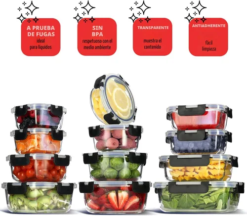 Vista 7 de EATEX 24 recipientes de almacenamiento de vidrio con tapas, 12 recipientes de almacenamiento de alimentos de vidrio con 12 tapas herméticas