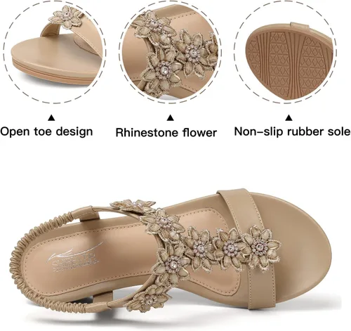 Vista 2 de SHIBEVER Sandalias de cuña para mujer sandalias cómodas con plataforma de punta abierta de verano y correa de tobillo
