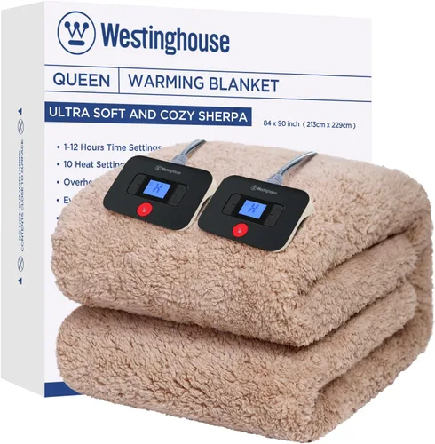 Vista 15 de Westinghouse Manta Eléctrica Tamaño Throw, Manta Térmica de Felpa Sherpa Suave con 6 Niveles de Calefacción y 2-10 Horas de Apagado Automático, Azul