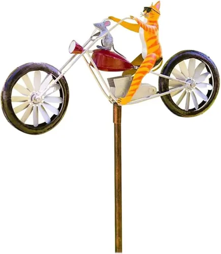 Vista 2 de Molinador de viento de metal para bicicleta vintage, esculturas de viento de bicicleta vintage, lindas esculturas cinéticas de animales, esculturas