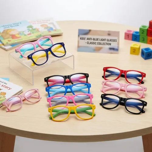 Vista 6 de Lentes rectangulares digitales con bloqueo de luz azul para niños y niñas de 5 a 12 años