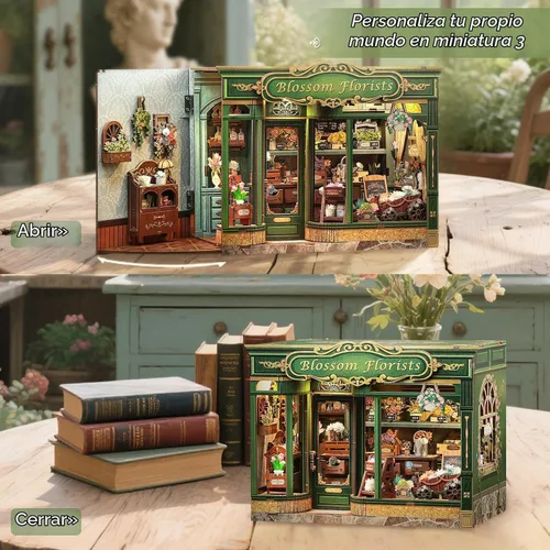 Vista 4 de Fsolis - Kit de rincón de libros - Kit de escena en miniatura DIY para adultos, rompecabezas de madera 3D, mini casa, mini manualidades, estantería