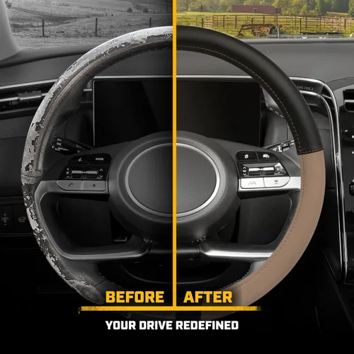 Vista 6 de Caterpillar Funda para volante ergonómica de dos tonos, agarre de piel suave.