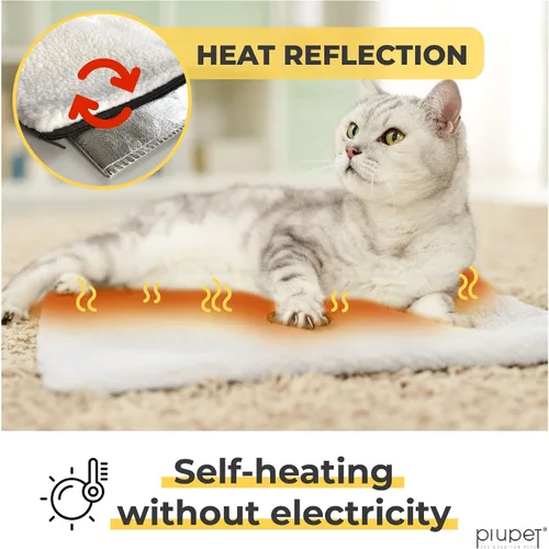 Vista 2 de PiuPet® Manta autocalentable para gatos, cama para gatos peludos para interiores y exteriores con alfombrillas autocalentadas para mascotas, 23 x 17