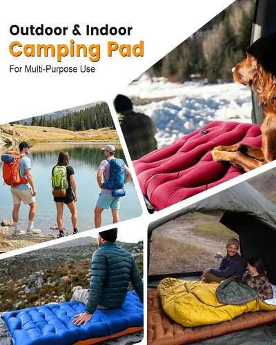Vista 8 de Colchoneta de dormir para campamento, de 5.9 pulgadas de grosor, con almohada integrada y bomba de pie, almohadilla de dormir autoinflable