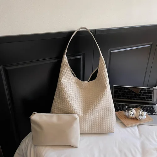 Vista 3 de Vintage large capacity bag, simple shoulder bag, woven pattern casual commuting tote bag