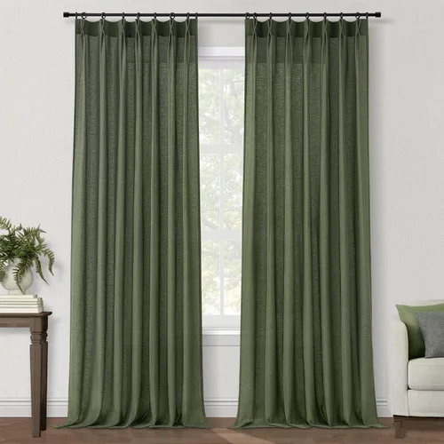 Vista 54 de Topfinel 2 paneles de cortinas plisadas de lino beige y blanco de 63 pulgadas de largo, para dormitorio y sala de estar, cortinas semitransparentes