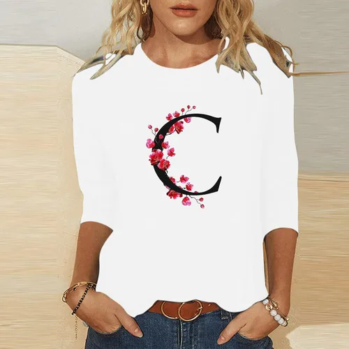 Vista 3 de Camisetas del alfabeto, camiseta de regalo con letras con monograma, camiseta con inicial para atuendo familiar a juego, blusas de manga 34
