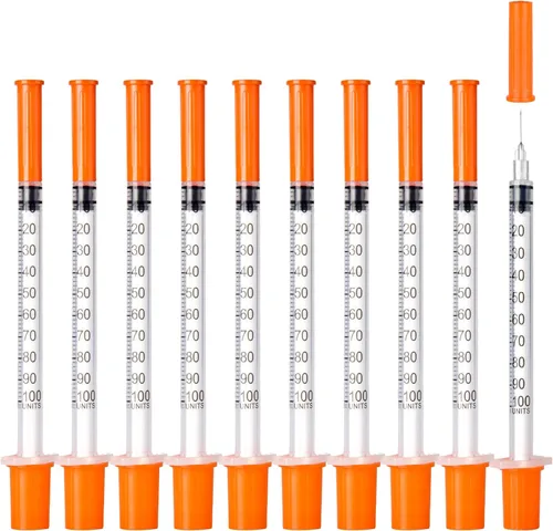 Vista 8 de Jeringas U-100, 31G 5/16" (8mm) 0.0 fl oz/cc jeringa desechable, embalaje individual, paquete de 30