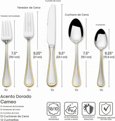 Vista 4 de Mikasa Cameo Gold - Juego de cubiertos de 65 piezas, servicio para 12