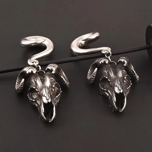 Vista 4 de DOEARKO 2PCS Ear Gauges Fashion Goat Skull Ear Hanger Weights for Stretched Ears Tunnels 316 Stainless Steel Hypoallergenic Body Jewelry