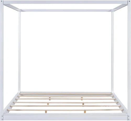 Vista 7 de Harper & Bright Designs Cama King con dosel de madera con 4 paneles de póster, marco de cama King con soporte de listones de madera maciza, cama