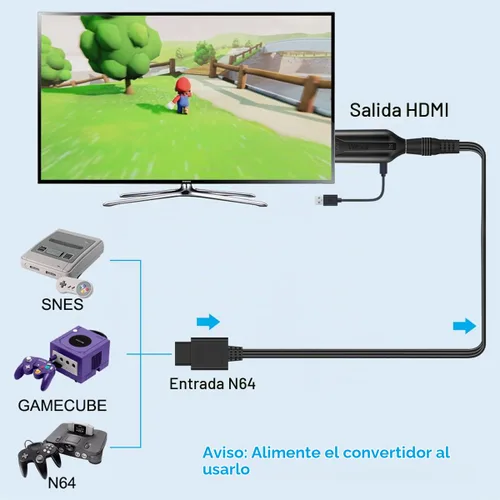 Vista 5 de Adaptador convertidor N64 a HDMI compatible con salida de audio y video, cable de enlace HDMI para modos N64, Plug and Play, compatible con pantalla