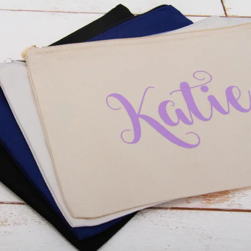 Vista 5 de Threadart Bolsa de lona de algodón con cremallera para lápices y organizador de maquillaje, Negro - Heavy-duty 100% cotton canvas zipper pouch