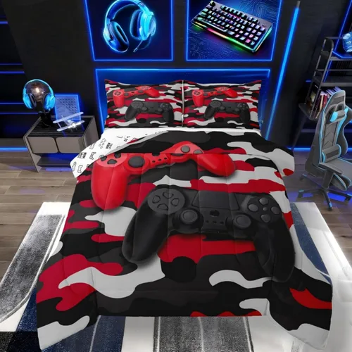 Vista 20 de Erosebridal Juego de ropa de cama individual para niñas, juego de edredón de juegos para niños, juego de cama de juegos para niños, color naranja