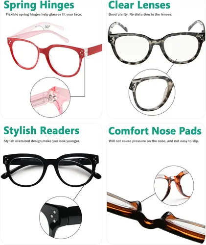 Vista 5 de Eyekepper Gafas de lectura gruesas y resistentes con 4 embalajes para mujer Ladies Magnifying Glass, Women's Stylish Reader Eyeglasses