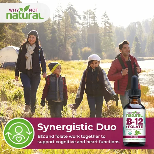Vista 3 de Why Not Natural Vitamina B12 Líquido Plus Folato - Gotas veganas sublinguales orgánicas extra fuertes - Suplemento de metilo con folínico