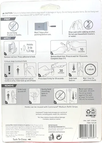 Vista 2 de Command Ganchos utilitarios, ganchos de pared colgantes sin daños con tiras adhesivas, ganchos de pared sin herramientas, 16 ganchos blancos y 20