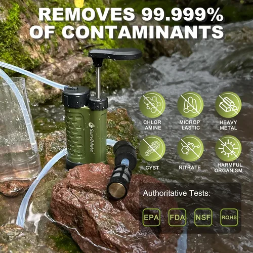 Vista 4 de SurviMate Bomba de supervivencia del purificador de agua,Sistema purificador de agua de 5 etapas de 0.01 micrones,Bomba de mano Filtro de agua