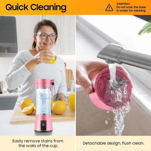 Vista 7 de Licuadora portátil inalámbrica de tamaño personal, licuadora de 12.8 fl oz, licuadora y batidos, taza de jugo de viaje sin BPA con potente mezcla