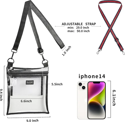 Vista 2 de Bolsa transparente aprobada para estadios, bolsas transparentes de TPU en el bolsillo interior, correa ajustable para conciertos, eventos deportivos