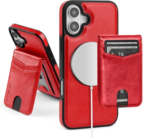 Vista 26 de SkyEagle - Funda tipo cartera compatible con MagSafe para iPhone 11, color negro Detachable Magnetic Credit Card Holder,RFID Blocking,PU